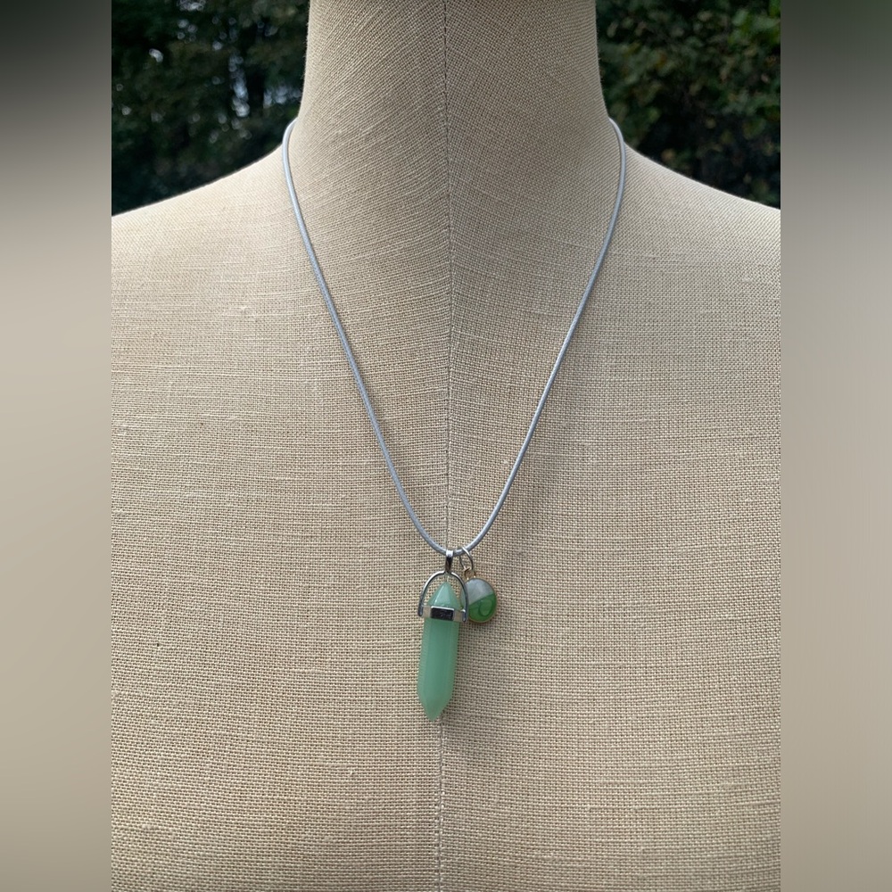 Handmade Jade Resin Dagger Crystal Amulet Necklace & Oval Enamel Charm - Picture 5 of 8